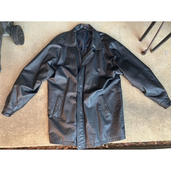 Other - VTG Men's Black Genuine Leather Biker Jacket Motorcycle Zip-Up Slim Fit Size Xl
